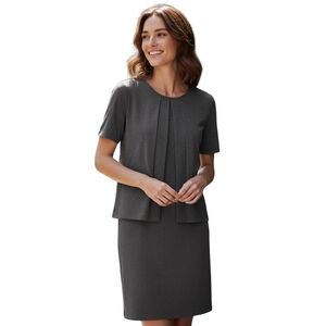 COS Shift Midi Dress Short Sleeve Size Small Gray Jersey Knit Casual Scoop Neck